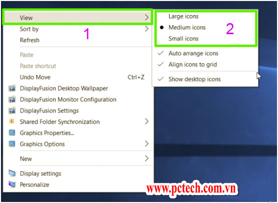 Thay đổi kích thước biểu tượng trên desktop