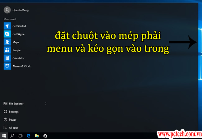 Cách thu gọn menu trên Win 10